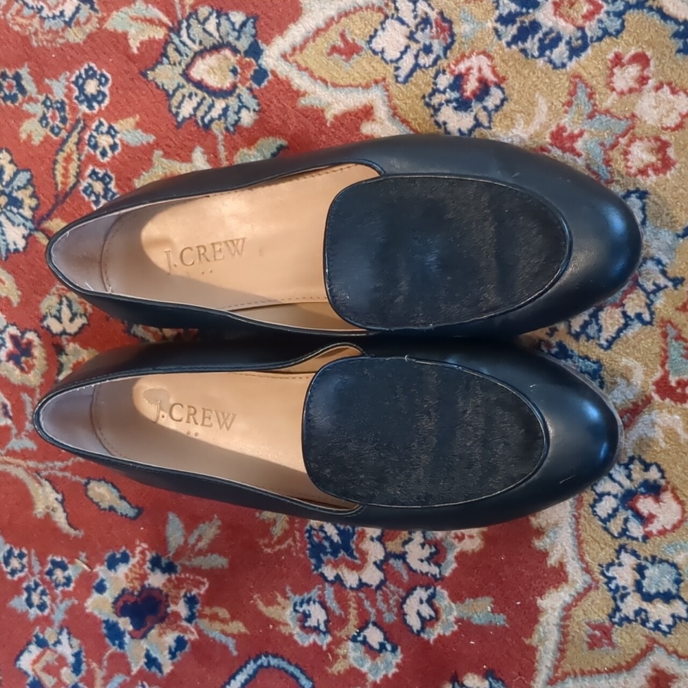 J. Crew Black Horse Hair Leather Loafers Size 6.5